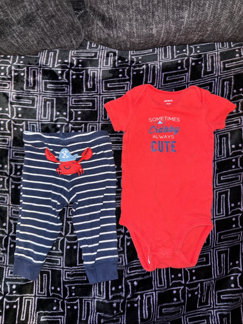 Carters Baby Always Crabby Cute Nautical Onesie Top Stripe Pants Outfit 6 Months